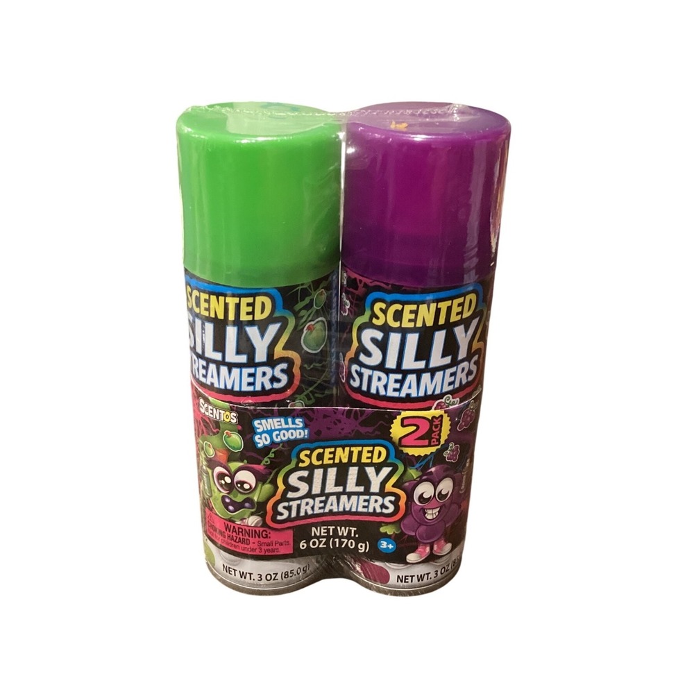 Scented Silly Streamers 2 Pack Green‎ Purple Spray String Scentos Party Favors